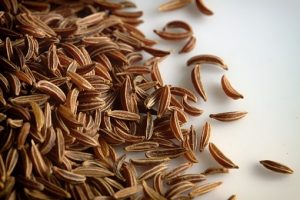 La graine de carvi allongée, striée en arêtes, marron clair graines germées aromatiques de carvi